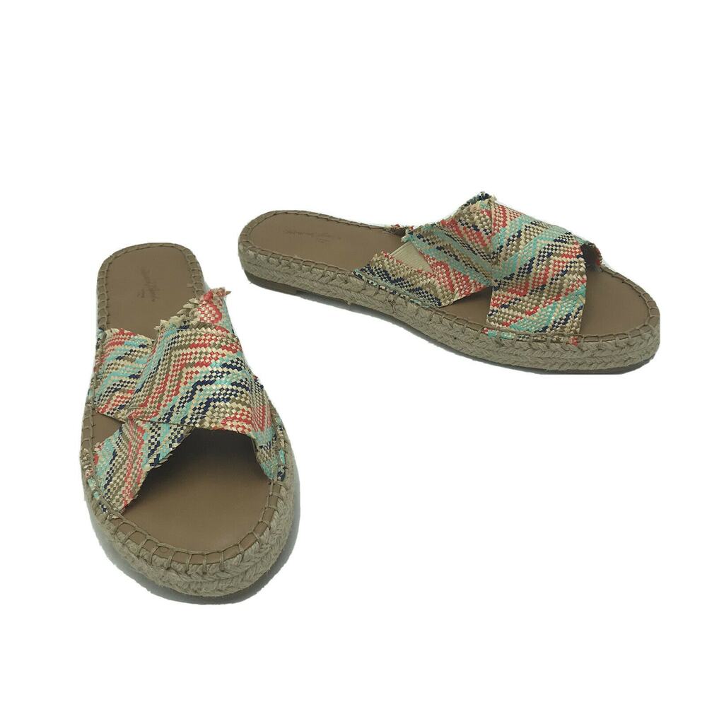 Universal Thread Women's 8.5 Espadrille Sandals Woven Stripe Boho Blue Red NWOT